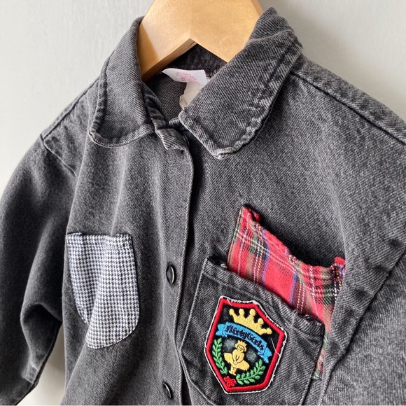 Vintage Buster Brown Patchwork Cropped Black Denim Jacket - Picture 3 of 8